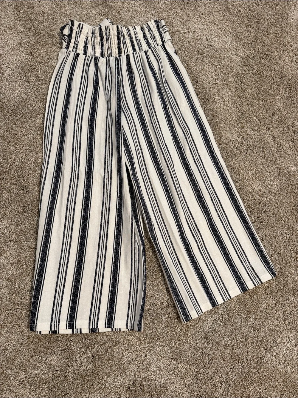Girls Striped Wide-Leg Tie-Waist Pants - Cream & Black